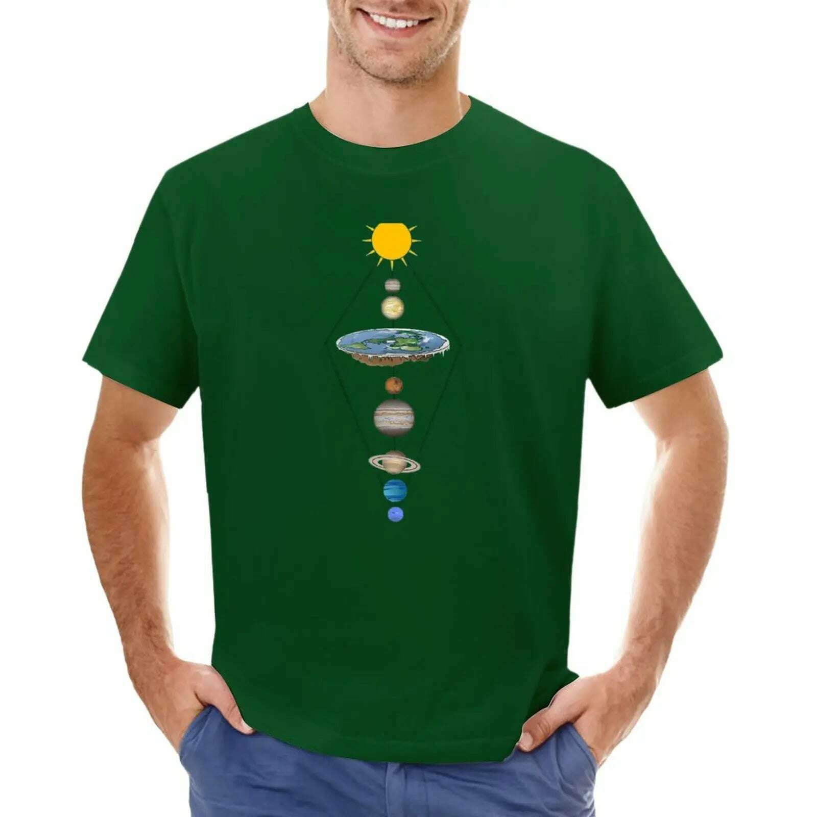 KIMLUD, Flat earth solar system T-Shirt summer top oversizeds mens tall t shirts, Green / XXXL, KIMLUD APPAREL - Womens Clothes