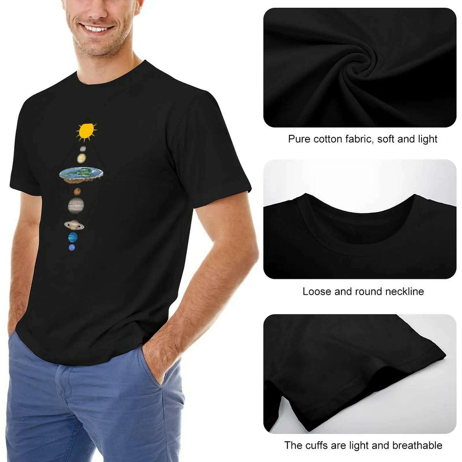 KIMLUD, Flat earth solar system T-Shirt summer top oversizeds mens tall t shirts, KIMLUD Womens Clothes