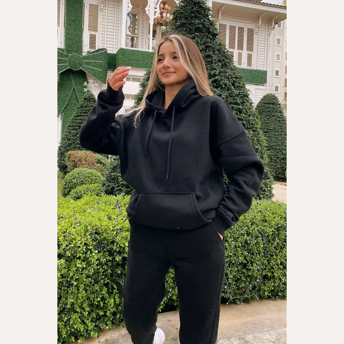 KIMLUD, Fleece-lined Tracksuits Women Casual Hoodies Sweatpants Solid Warm Suits Autumn Winter Pullover Sweatshirts Pants 2 Piece Set, KIMLUD Womens Clothes