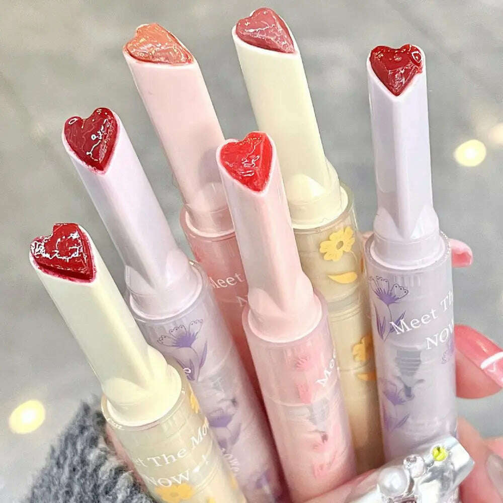 KIMLUD, Flower Jelly Lipstick Makeup Love Shape Lip Mirror Water Light Long-lasting Moisture Lipgloss Women Professional Beauty Cosmetic, KIMLUD Women's Clothes