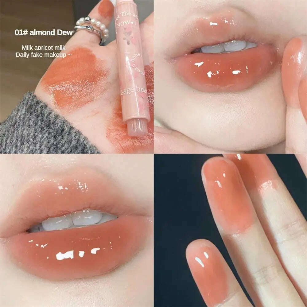 KIMLUD, Flower Jelly Lipstick Makeup Love Shape Lip Mirror Water Light Long-lasting Moisture Lipgloss Women Professional Beauty Cosmetic, 01 / CHINA, KIMLUD APPAREL - Womens Clothes