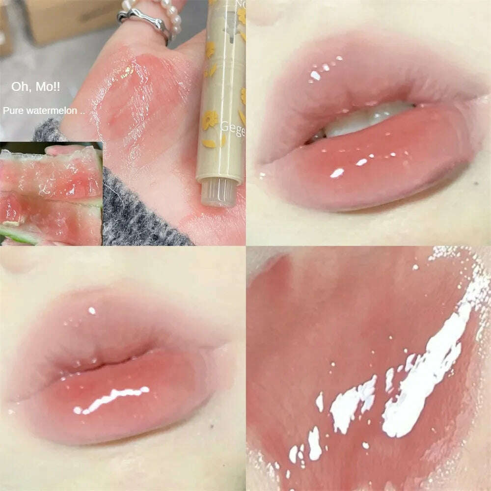 KIMLUD, Flower Jelly Lipstick Makeup Love Shape Lip Mirror Water Light Long-lasting Moisture Lipgloss Women Professional Beauty Cosmetic, KIMLUD Womens Clothes