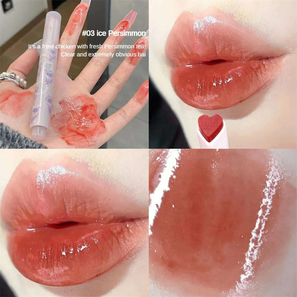 KIMLUD, Flower Jelly Lipstick Makeup Love Shape Lip Mirror Water Light Long-lasting Moisture Lipgloss Women Professional Beauty Cosmetic, 03 / CHINA, KIMLUD APPAREL - Womens Clothes