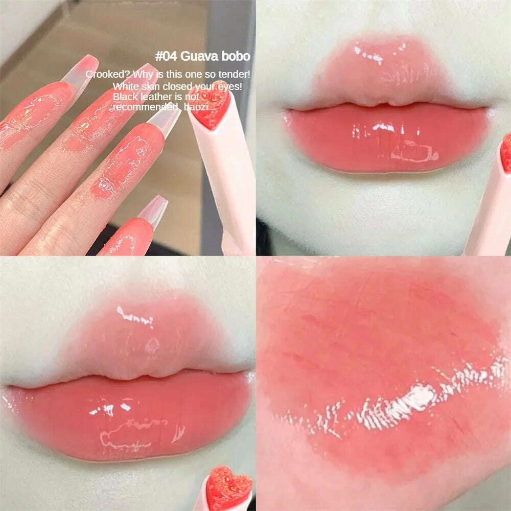 KIMLUD, Flower Jelly Lipstick Makeup Love Shape Lip Mirror Water Light Long-lasting Moisture Lipgloss Women Professional Beauty Cosmetic, 04 / CHINA, KIMLUD Womens Clothes