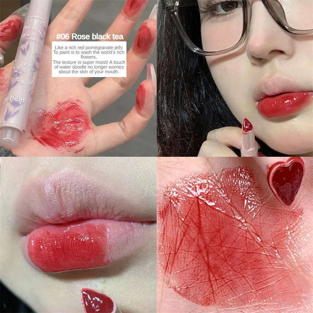KIMLUD, Flower Jelly Lipstick Makeup Love Shape Lip Mirror Water Light Long-lasting Moisture Lipgloss Women Professional Beauty Cosmetic, 06 / CHINA, KIMLUD APPAREL - Womens Clothes