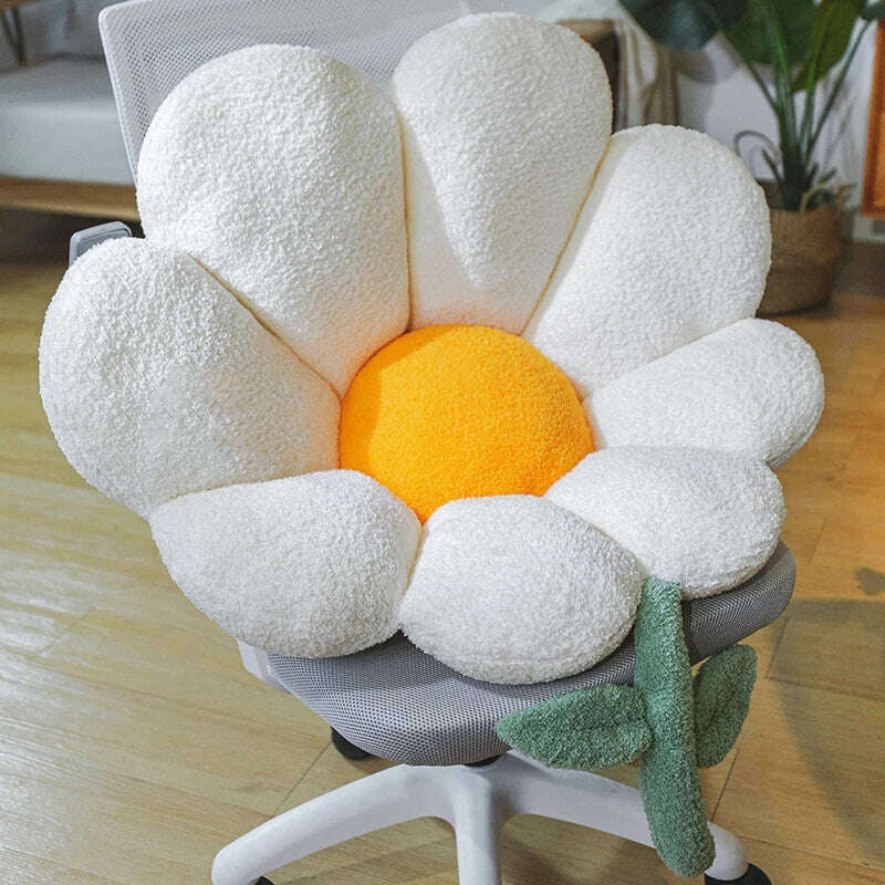 KIMLUD, Flower Pillow Office Chair Lumbar Back Cushion Cute Plush Sofa Throw Pillows Soft Elastic Decor Cushions Winter Oreiller Ins 쿠션, White / S 62x65cm, KIMLUD APPAREL - Womens Clothes