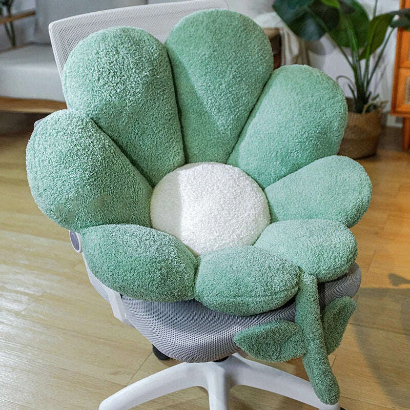 KIMLUD, Flower Pillow Office Chair Lumbar Back Cushion Cute Plush Sofa Throw Pillows Soft Elastic Decor Cushions Winter Oreiller Ins 쿠션, Green / S 62x65cm, KIMLUD APPAREL - Womens Clothes