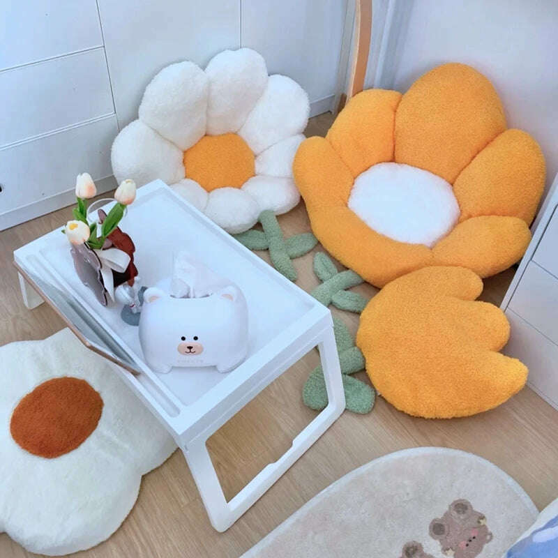 KIMLUD, Flower Pillow Office Chair Lumbar Back Cushion Cute Plush Sofa Throw Pillows Soft Elastic Decor Cushions Winter Oreiller Ins 쿠션, KIMLUD Womens Clothes