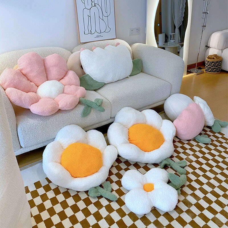KIMLUD, Flower Pillow Office Chair Lumbar Back Cushion Cute Plush Sofa Throw Pillows Soft Elastic Decor Cushions Winter Oreiller Ins 쿠션, KIMLUD Womens Clothes