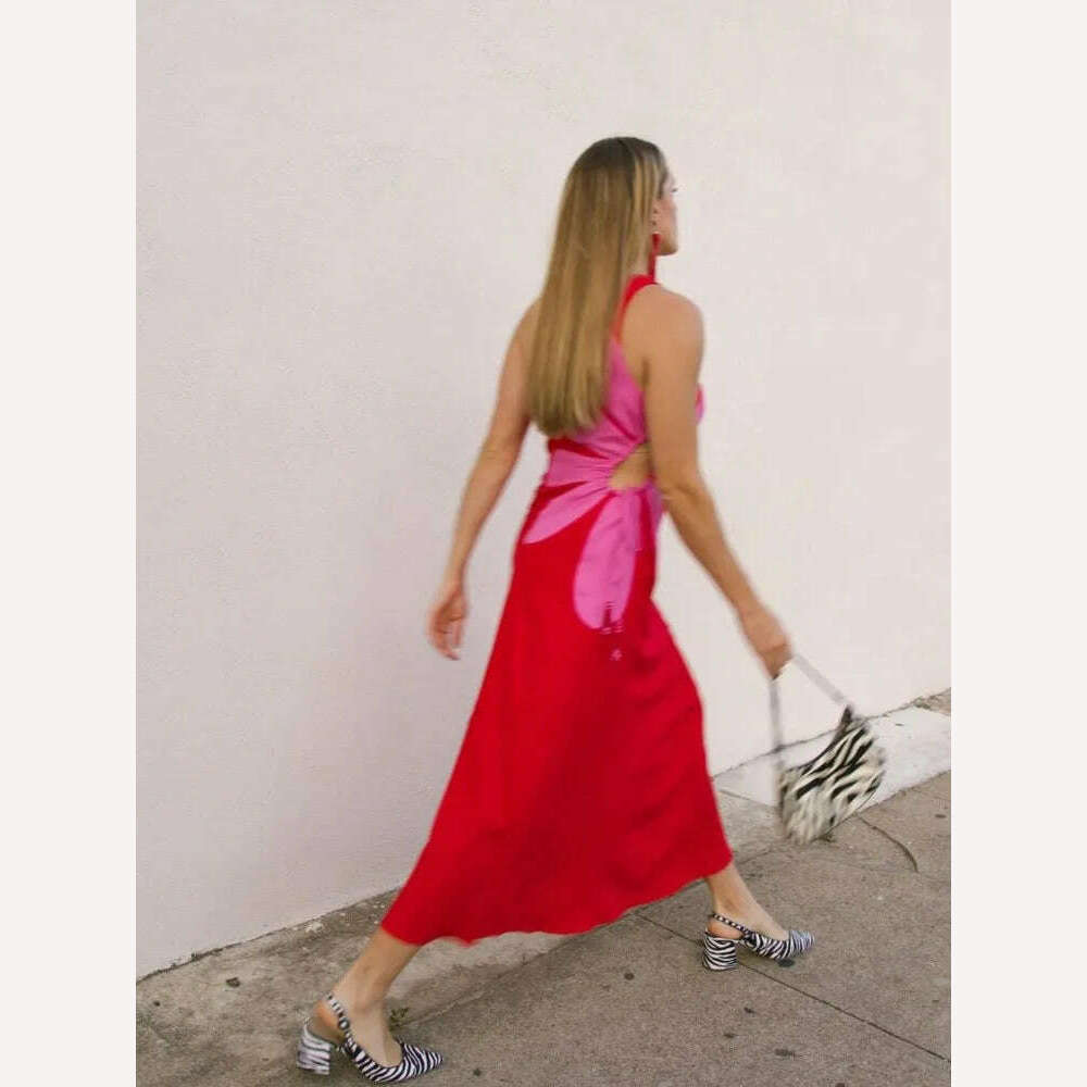 KIMLUD, Flower Printed Hollow Out Sleeveless Split Midi Dress Elegant Zipper Slash Neck Suspender Robe 2023 Women Chic High Streetwear, KIMLUD Womens Clothes