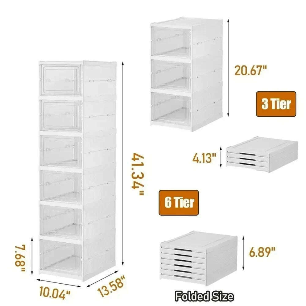 Foldable Shoe Rack Organizer 6 Layers Transparent Tackie Box Collapsible Home Sneaker Storage Stackable Shoes Cabinet For Closet - KIMLUD