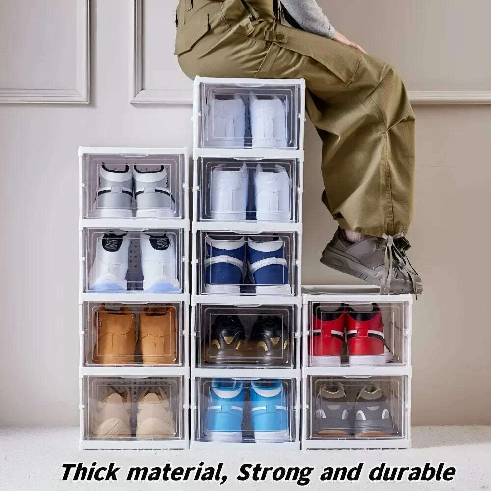 Foldable Shoe Racks Stackable Transparent Shoe Rack Multi Layer Installation Free Dustproof Sneaker Shoes Storage Organizers Box - KIMLUD