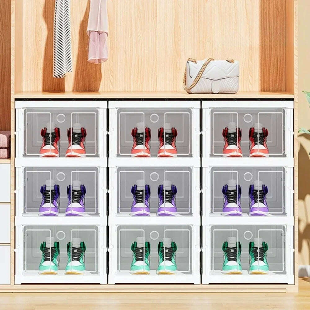 Foldable Shoe Storage Box Stackable Dustproof Transparent Living Room Sneaker Cabinet For Closet Multi Layer Cubby Shoes Rack - KIMLUD
