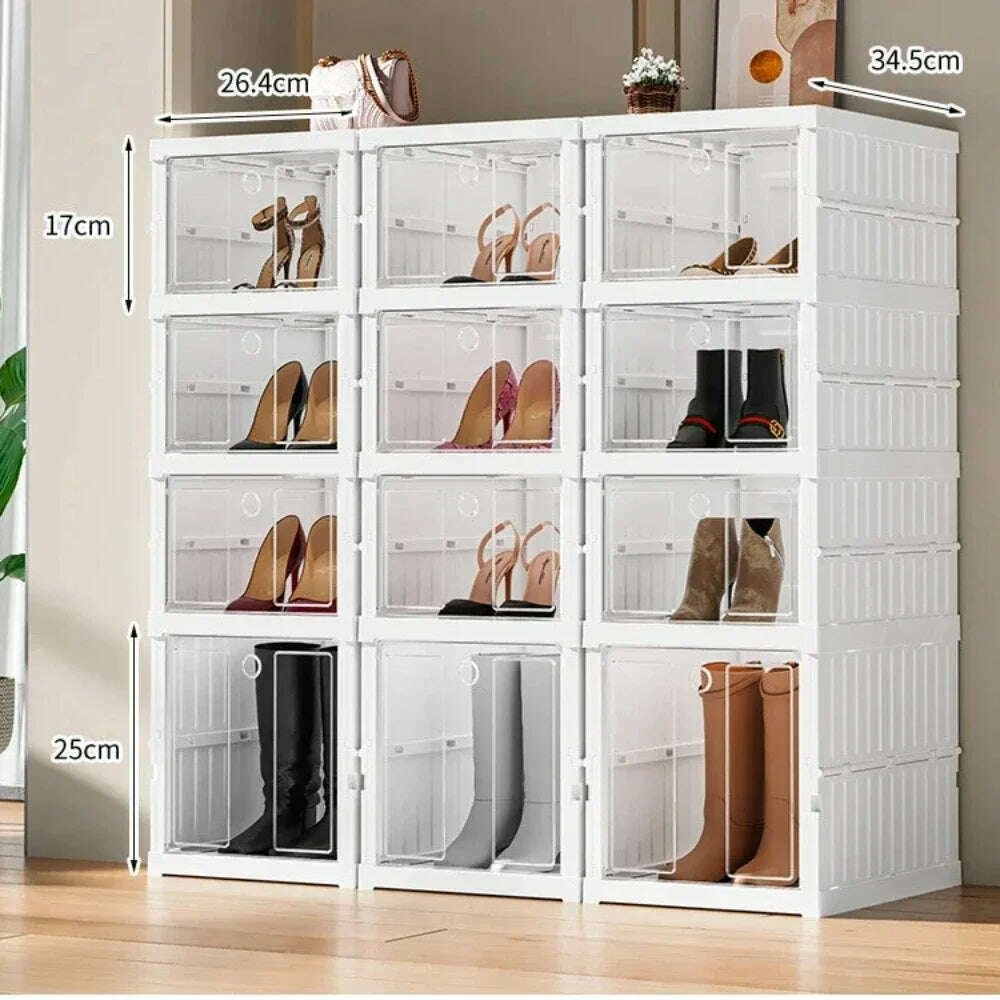 Foldable Shoe Storage Box Stackable Dustproof Transparent Living Room Sneaker Cabinet For Closet Multi Layer Cubby Shoes Rack - KIMLUD