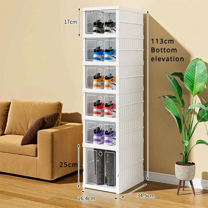 Foldable Shoe Storage Box Stackable Dustproof Transparent Living Room Sneaker Cabinet For Closet Multi Layer Cubby Shoes Rack - KIMLUD