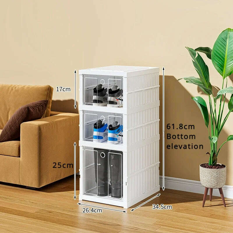 Foldable Shoe Storage Box Stackable Dustproof Transparent Living Room Sneaker Cabinet For Closet Multi Layer Cubby Shoes Rack - KIMLUD