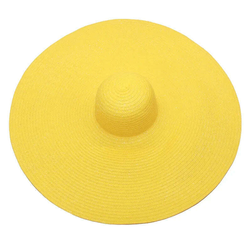 KIMLUD, foldable women oversized hat 70cm diameter large brim summer sun beach hats wholesale, yellow, KIMLUD APPAREL - Womens Clothes