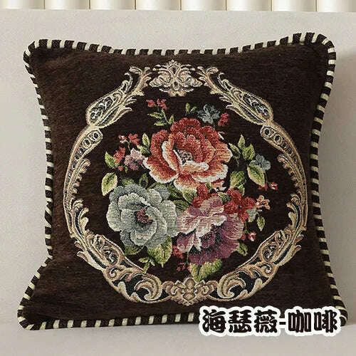 KIMLUD, Folk-Custom Flowers Cushion Cover 45x45cm Embroidery Jacquard Decorations for Home Edging Pillow Cases Decora Cushions for Bed, coffee-HSW / 450mm*450mm, KIMLUD APPAREL - Womens Clothes
