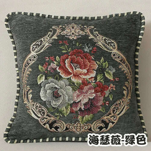 KIMLUD, Folk-Custom Flowers Cushion Cover 45x45cm Embroidery Jacquard Decorations for Home Edging Pillow Cases Decora Cushions for Bed, green-HSW / 450mm*450mm, KIMLUD APPAREL - Womens Clothes
