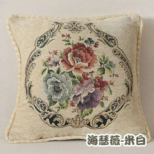 KIMLUD, Folk-Custom Flowers Cushion Cover 45x45cm Embroidery Jacquard Decorations for Home Edging Pillow Cases Decora Cushions for Bed, beige-HSW / 450mm*450mm, KIMLUD APPAREL - Womens Clothes