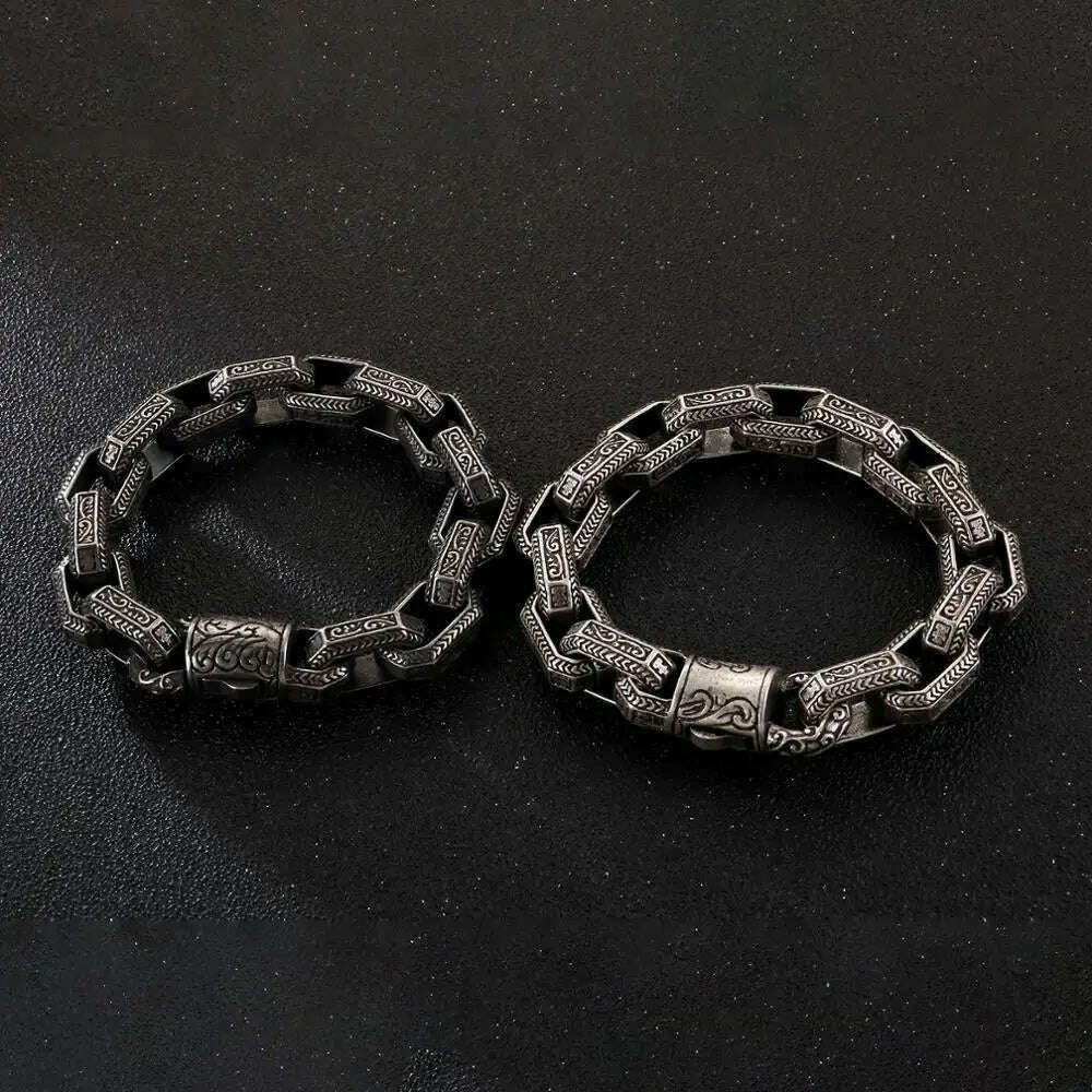 KIMLUD, Fongten Vintage Square Bead Bracelet For Men Black Stainless Steel Viking Punk Charms Heavy Bracelets Fashion Jewelry Wholesale, KIMLUD Womens Clothes