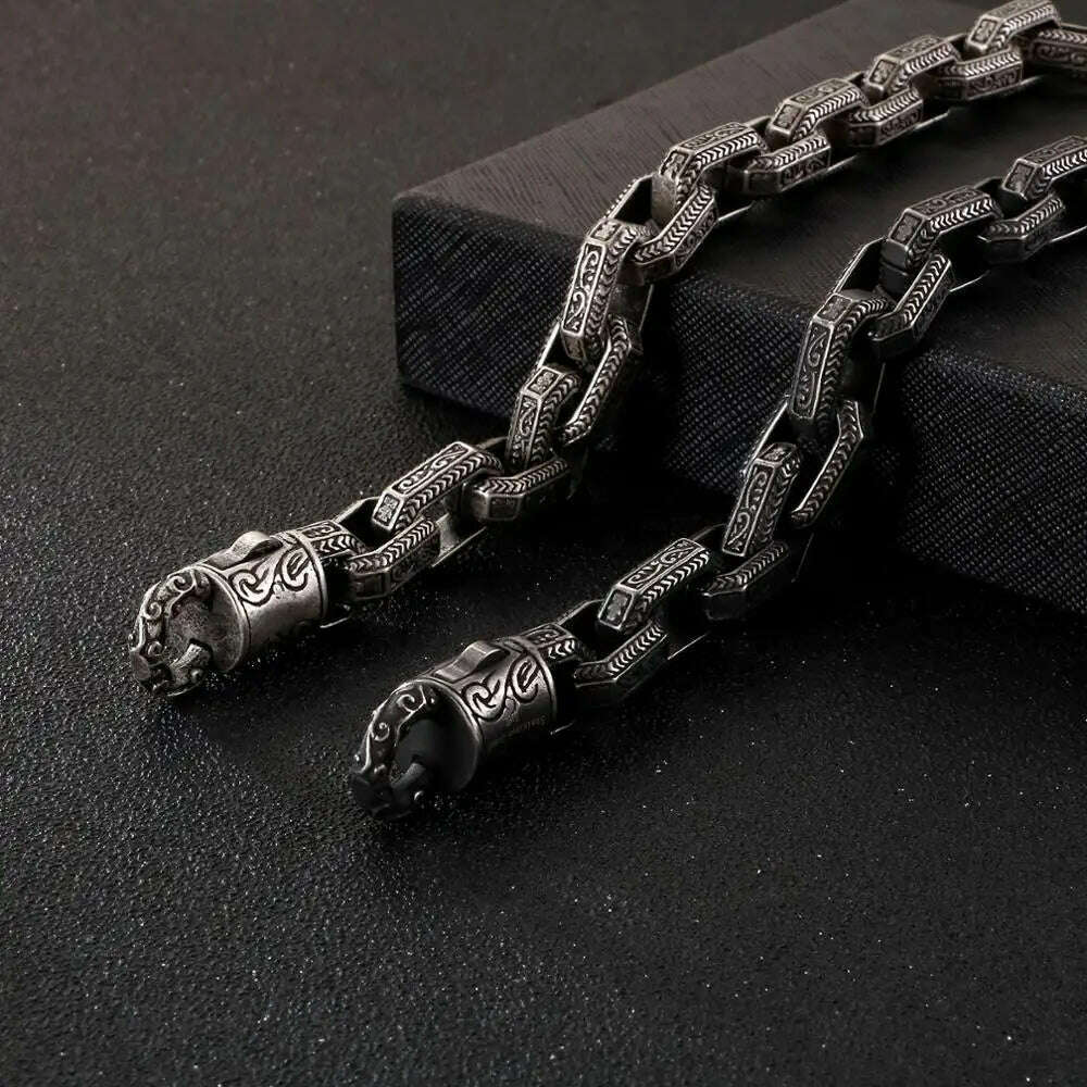 KIMLUD, Fongten Vintage Square Bead Bracelet For Men Black Stainless Steel Viking Punk Charms Heavy Bracelets Fashion Jewelry Wholesale, KIMLUD Womens Clothes