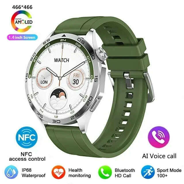 KIMLUD, For HUAWEI WATCH GT4 Pro Max Smart Watch Men Heart Rate NFC 466*466 AMOLED HD Screen Always Display Bluetooth Call SmartWatch, Green, KIMLUD APPAREL - Womens Clothes