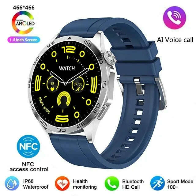 KIMLUD, For HUAWEI WATCH GT4 Pro Max Smart Watch Men Heart Rate NFC 466*466 AMOLED HD Screen Always Display Bluetooth Call SmartWatch, Blue, KIMLUD APPAREL - Womens Clothes