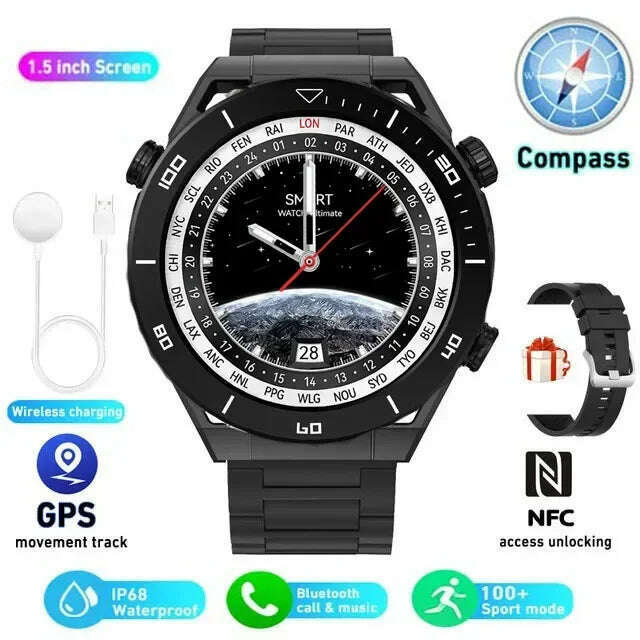 KIMLUD, For Huawei WATCH Ultimate Smartwatch Bluetooth Call Heart Rate Sleep Monitoring Smart Sports Watch IP68 Waterproof Bracelet, Black / With Original Box, KIMLUD APPAREL - Womens Clothes