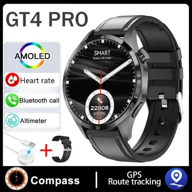 KIMLUD, For Huawei Xiaomi GT4 ProSmart Watch Men NFC GPS Tracker 1.6" HD Screen Heart Rate IP68 Waterproof BT Call SmartWatch 2024 New, black leather / GPS smart watch, KIMLUD APPAREL - Womens Clothes