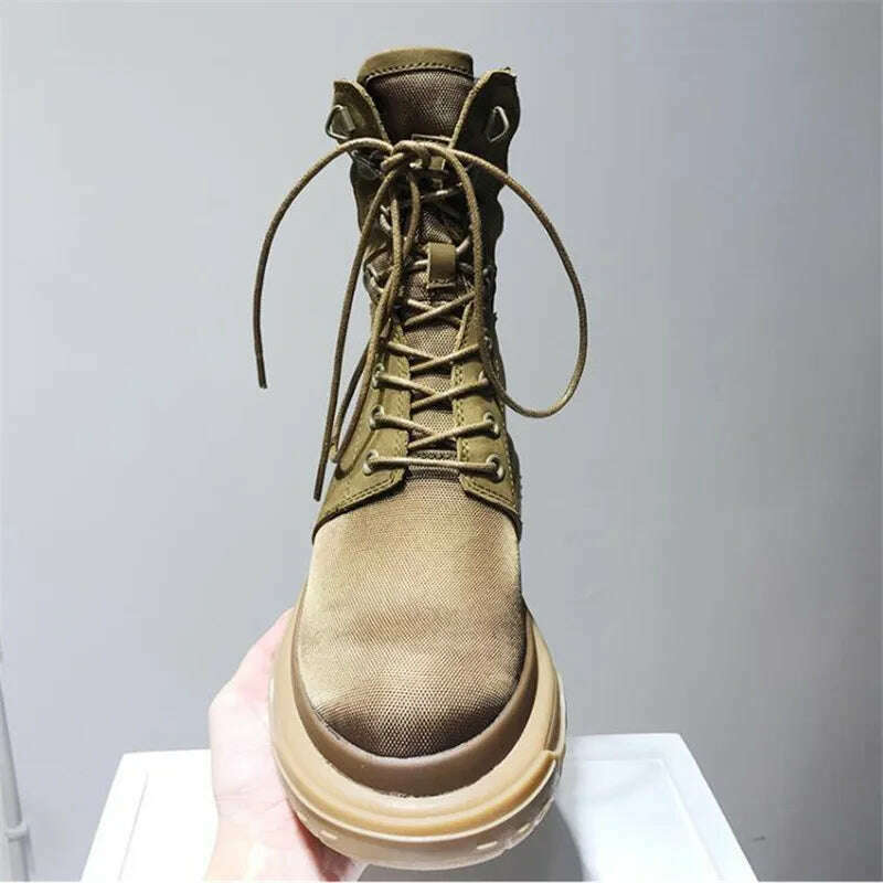 KIMLUD, Fornihapfirafs Patckwork High Top Woman Short Boots Platform Lace Up Women Ankle Boots Shoes Woman Cross-tied Women Boots Shoes, KIMLUD Womens Clothes