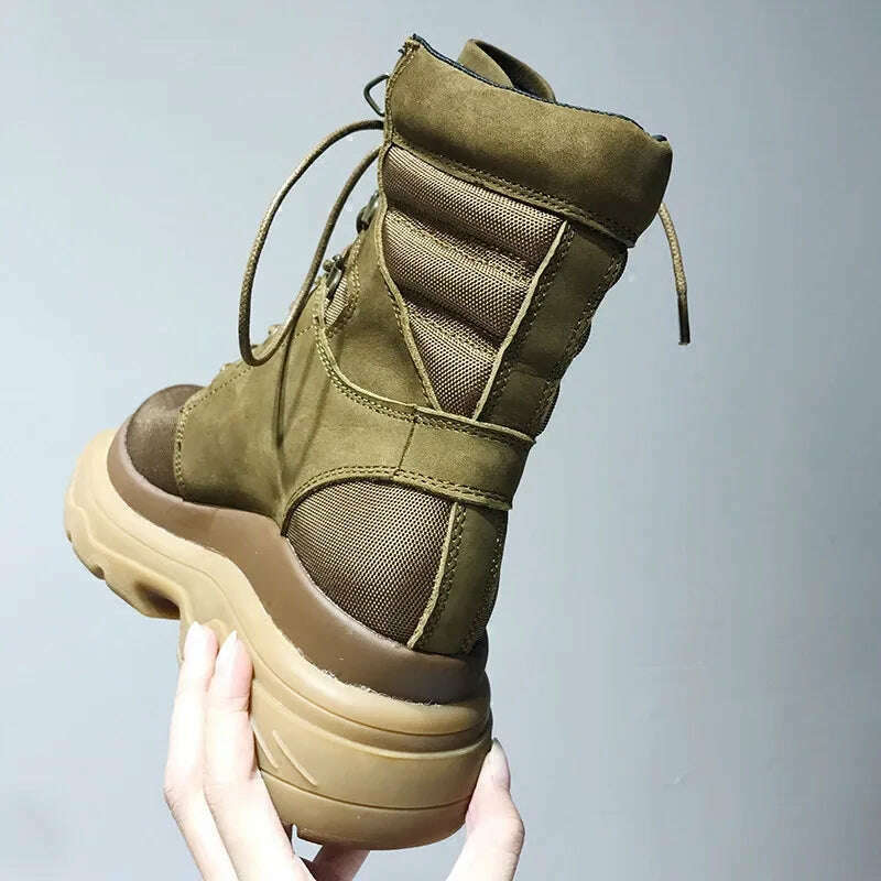 KIMLUD, Fornihapfirafs Patckwork High Top Woman Short Boots Platform Lace Up Women Ankle Boots Shoes Woman Cross-tied Women Boots Shoes, KIMLUD Womens Clothes