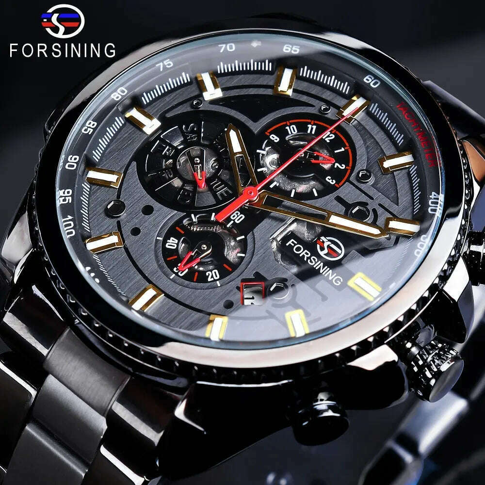 KIMLUD, Forsining 2019 3 Dial Calendar Multifunction Military Luminous Hand Mens Mechanical Sport Automatic Wrist Watch Top Brand Luxury, KIMLUD Women's Clothes