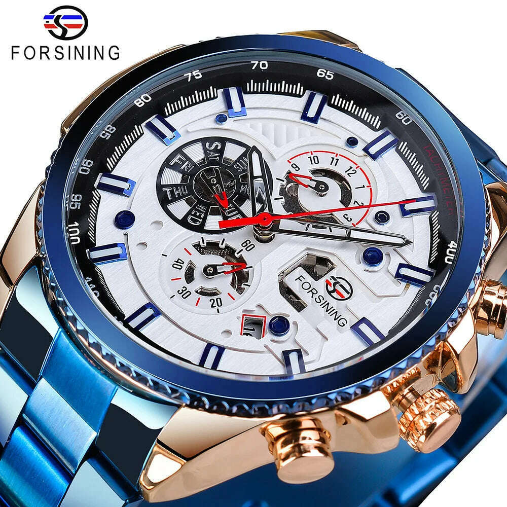 KIMLUD, Forsining 2019 3 Dial Calendar Multifunction Military Luminous Hand Mens Mechanical Sport Automatic Wrist Watch Top Brand Luxury, GMT1137-12 / CHINA, KIMLUD Womens Clothes