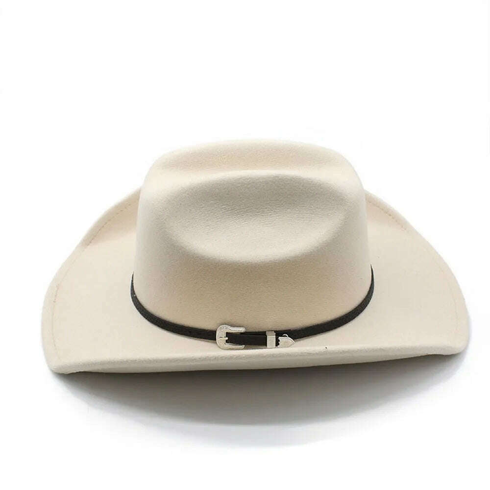 KIMLUD, Four Seasons Cowboy Hats Jazz Caps For Women And Men Woolen 57-58cm Western Curved Brim Cowgirl Accessories NZ0067, KIMLUD Womens Clothes