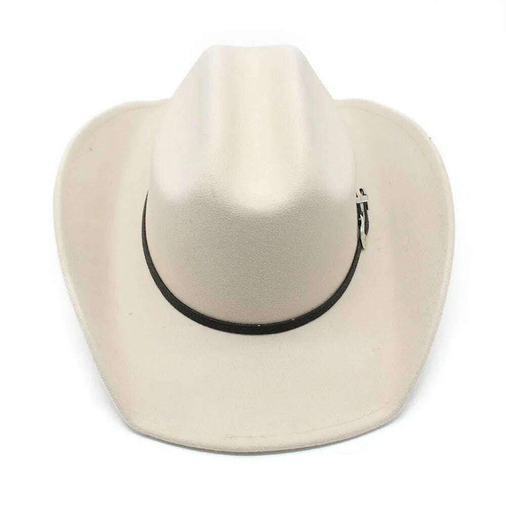 KIMLUD, Four Seasons Cowboy Hats Jazz Caps For Women And Men Woolen 57-58cm Western Curved Brim Cowgirl Accessories NZ0067, KIMLUD Womens Clothes