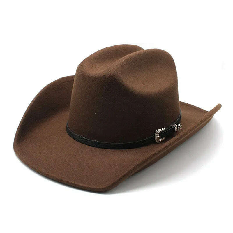 KIMLUD, Four Seasons Cowboy Hats Jazz Caps For Women And Men Woolen 57-58cm Western Curved Brim Cowgirl Accessories NZ0067, Brown / 57-58cm / CHINA, KIMLUD Womens Clothes