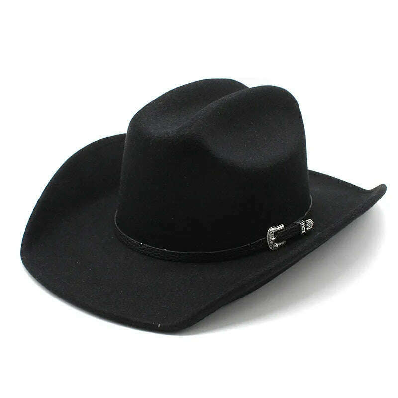 KIMLUD, Four Seasons Cowboy Hats Jazz Caps For Women And Men Woolen 57-58cm Western Curved Brim Cowgirl Accessories NZ0067, black / 57-58cm / CHINA, KIMLUD APPAREL - Womens Clothes