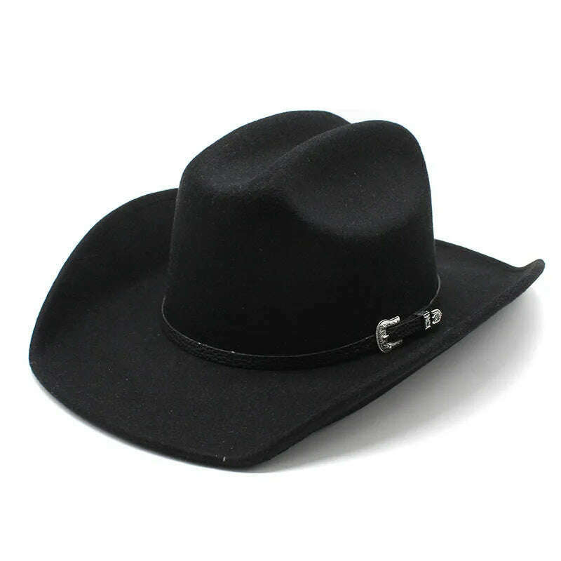 KIMLUD, Four Seasons Cowboy Hats Jazz Caps For Women And Men Woolen 57-58cm Western Curved Brim Cowgirl Accessories NZ0067, black / 57-58cm / CHINA, KIMLUD Womens Clothes