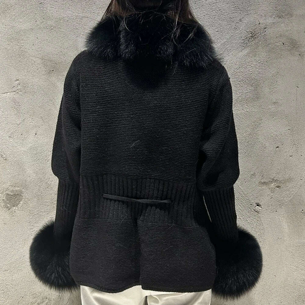 Fox Fur Cardigan Women Sweater Winter Slim Fox Fur Outerwear Elegant Fashion Fur Sweaters - KIMLUD