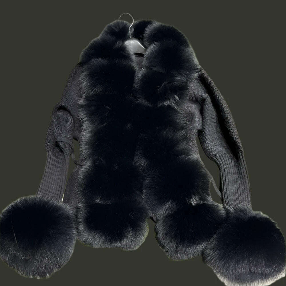 Fox Fur Cardigan Women Sweater Winter Slim Fox Fur Outerwear Elegant Fashion Fur Sweaters - KIMLUD