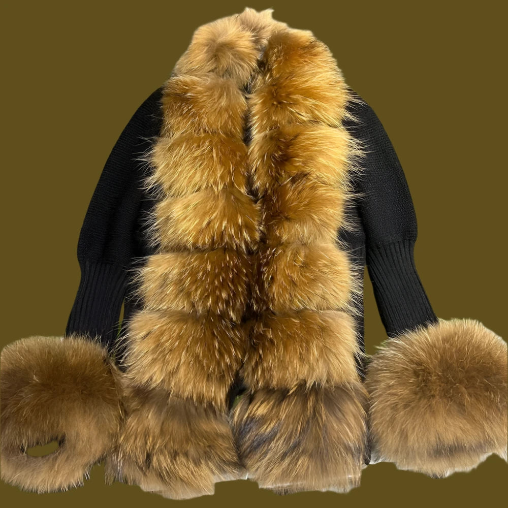 Fox Fur Cardigan Women Sweater Winter Slim Fox Fur Outerwear Elegant Fashion Fur Sweaters - KIMLUD