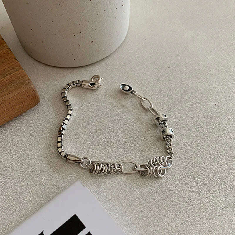 KIMLUD, Foxanry Silver Color Punk Chain Bracelet for Women New Fashion Simple Vintage Handmade Party Jewelry Gifts Wholesale, KIMLUD Womens Clothes
