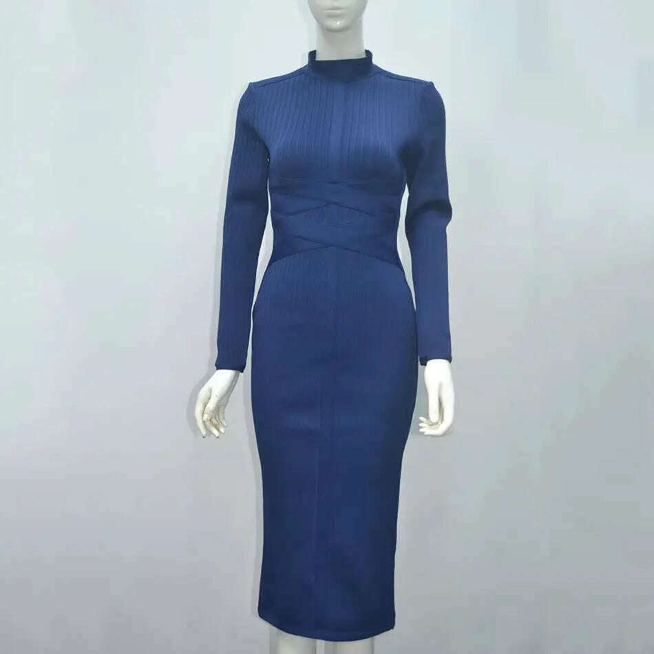 KIMLUD, Free shippin New Arrival 2021 Women Midi Bandage Dress Red Sexy High Neck Long Sleeve Bodycon Bandage Dress Rayon Party Dresses, KIMLUD Womens ClothesKIMLUD, Free shippin New Arrival 2021 Women Midi Bandage Dress Red Sexy High Neck Long Sleeve Bodycon Bandage Dress Rayon Party Dresses, Navy Blue / XS, KIMLUD APPAREL - Womens Clothes