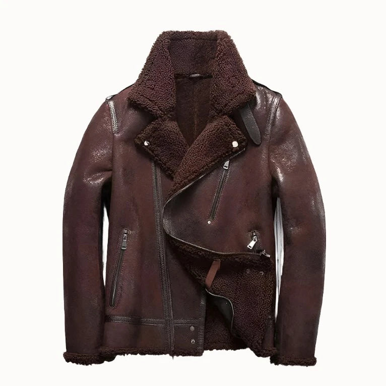 KIMLUD, Free shipping.Winter warm mens wool fur Jacket,Classic Rider vintage genuine Leather jacket.Cool thick sheepskin shearling coat., KIMLUD Womens Clothes