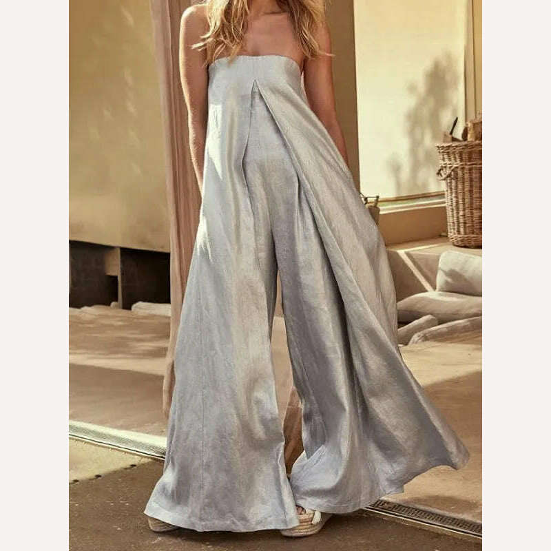 Freeacy Fashion Female Strapless Cool Wide Leg Tube Jumpsuits 2023 Summer Casual Solid Color Going Out Jump Suits For Women - KIMLUD