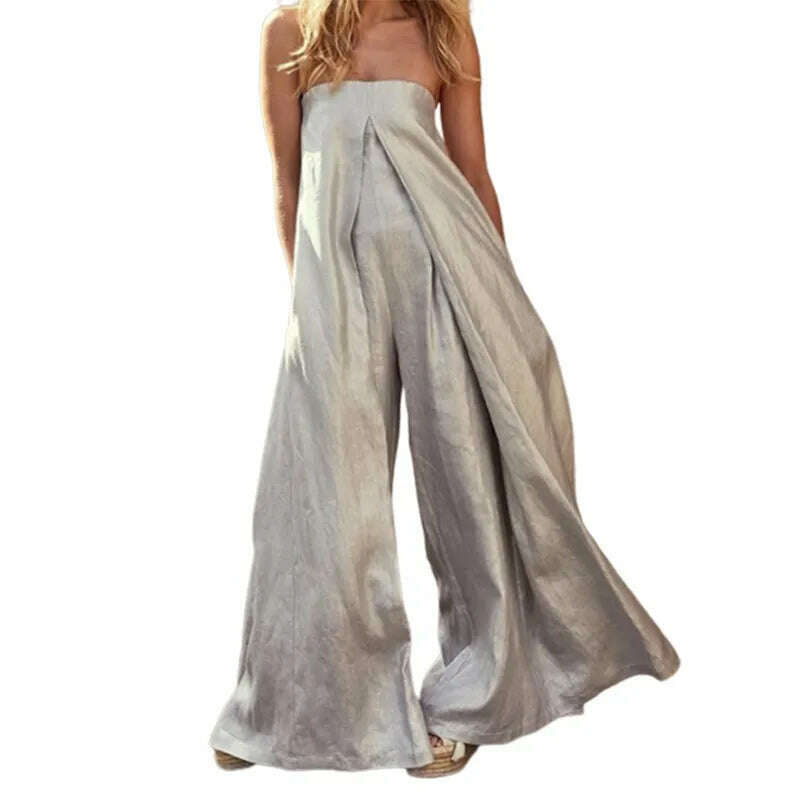 Freeacy Fashion Female Strapless Cool Wide Leg Tube Jumpsuits 2023 Summer Casual Solid Color Going Out Jump Suits For Women - KIMLUD