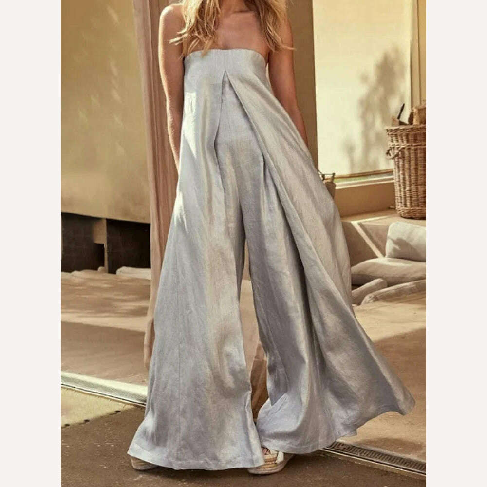 Freeacy Fashion Female Strapless Cool Wide Leg Tube Jumpsuits 2023 Summer Casual Solid Color Going Out Jump Suits For Women - KIMLUD