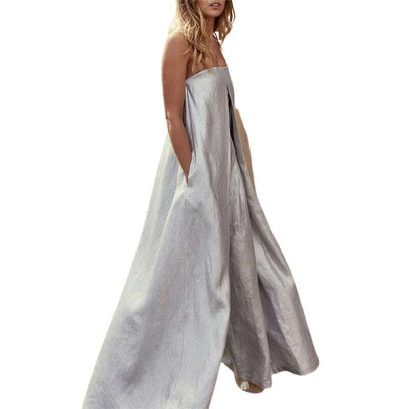 Freeacy Fashion Female Strapless Cool Wide Leg Tube Jumpsuits 2023 Summer Casual Solid Color Going Out Jump Suits For Women - KIMLUD