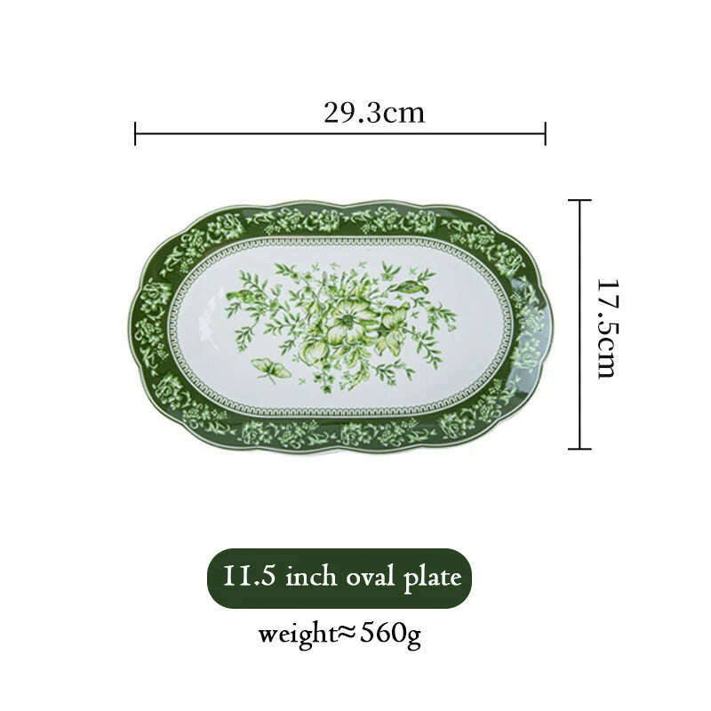 KIMLUD, French Retro Dining Tables Dinner Plates Set Tableware Dishes Dish Plate Sets Complete Tableware Service Dinnerware Kitchen Bar, 11.5inch oval, KIMLUD Womens Clothes